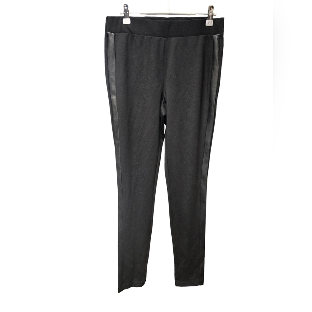 Joan Vass Leather Trim Pull on Pants.    Sz.SM black